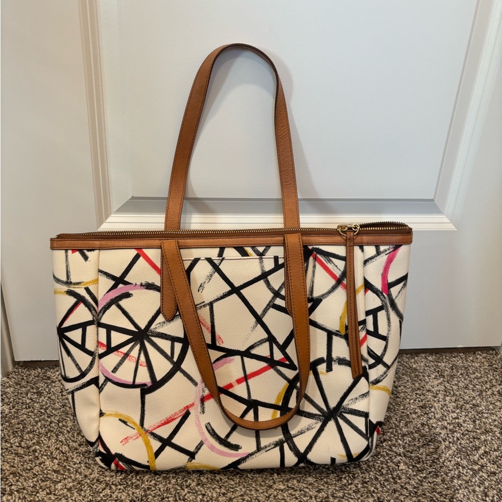 Fossil Sydney Tote with abstract bicycle design